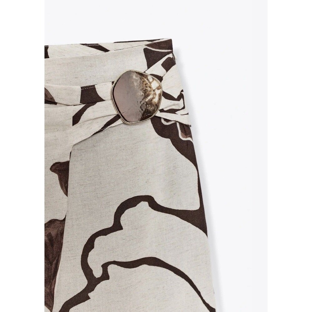 ZARA Brown Linen Floral Print Wrap Pants And Matching Top Small/Medium EUC - Picture 2 of 14